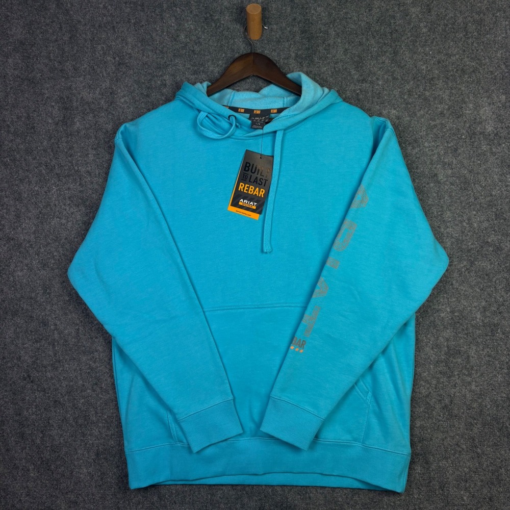 Ariat Rebar Hoodie Mens L Blue Water Repellent Skull Graphic Work Sweatshirt